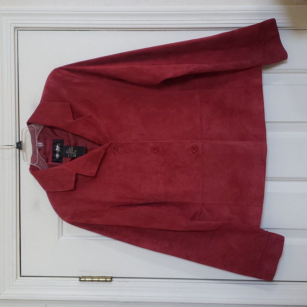 Vintage Red Suede Leather Blazer Jacket Women's Large 100% Genuine Shacket LARGE - Picture 14 of 14